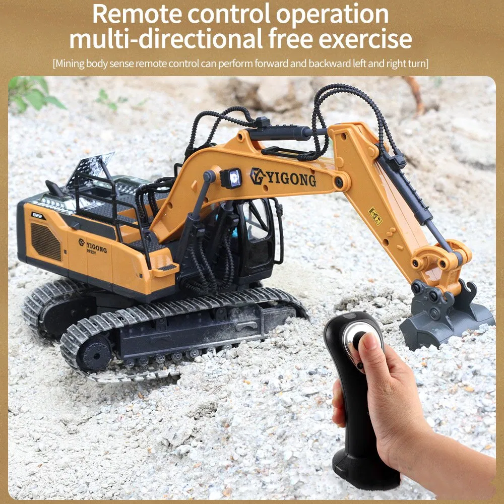 AiJH 11 Channel Metal RC Excavator Bc1060 1: 20 RC Excavator Model 2.4G Engineering with Lights Sounds RC Truck Toys