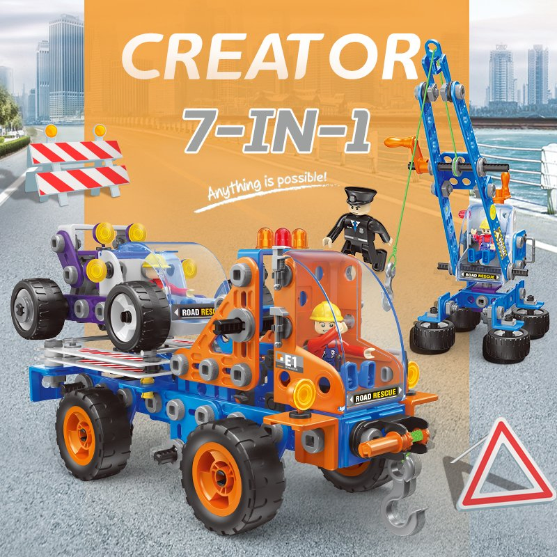 244PCS Road Emergency Repair Vehicle Model Toy Stem Kids Creative Screw &amp; Nut Take Apart Car Truck Helicopter DIY Building Kit Toys