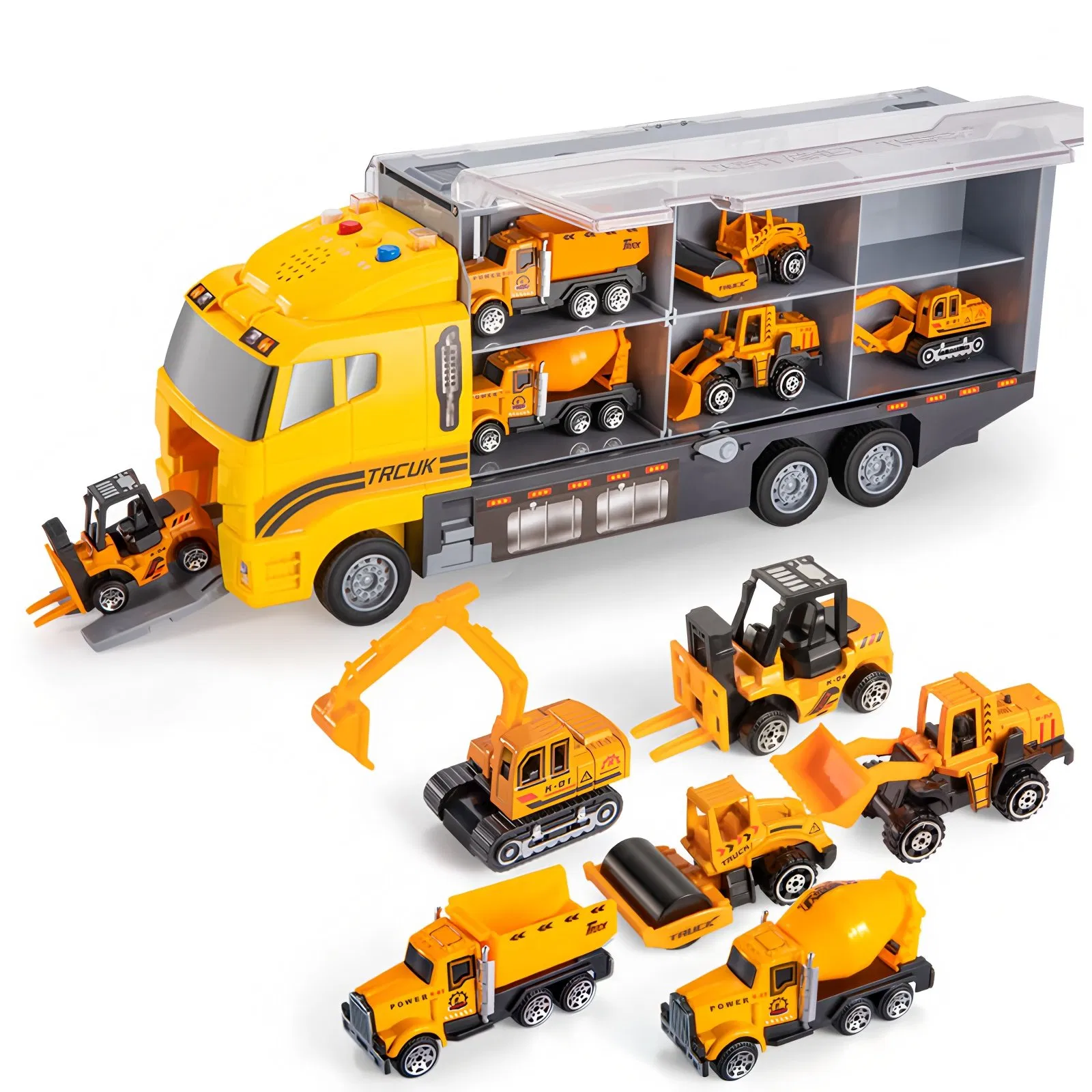 Wholesale Kids Toddler Boys Construction Truck Vehicle Toy Set with Die-Cast Toy Car, Transport Carrier Truck for Kids 7 in 1, Construction Vehicle Toys