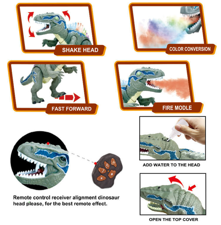 Sound Effect Cool LED Light Spray 7 Colors Smoke Walking RC Animal Model Toy Realistic Remote Control Dinosaur Bo Dinosaur Toy Plastic Toy