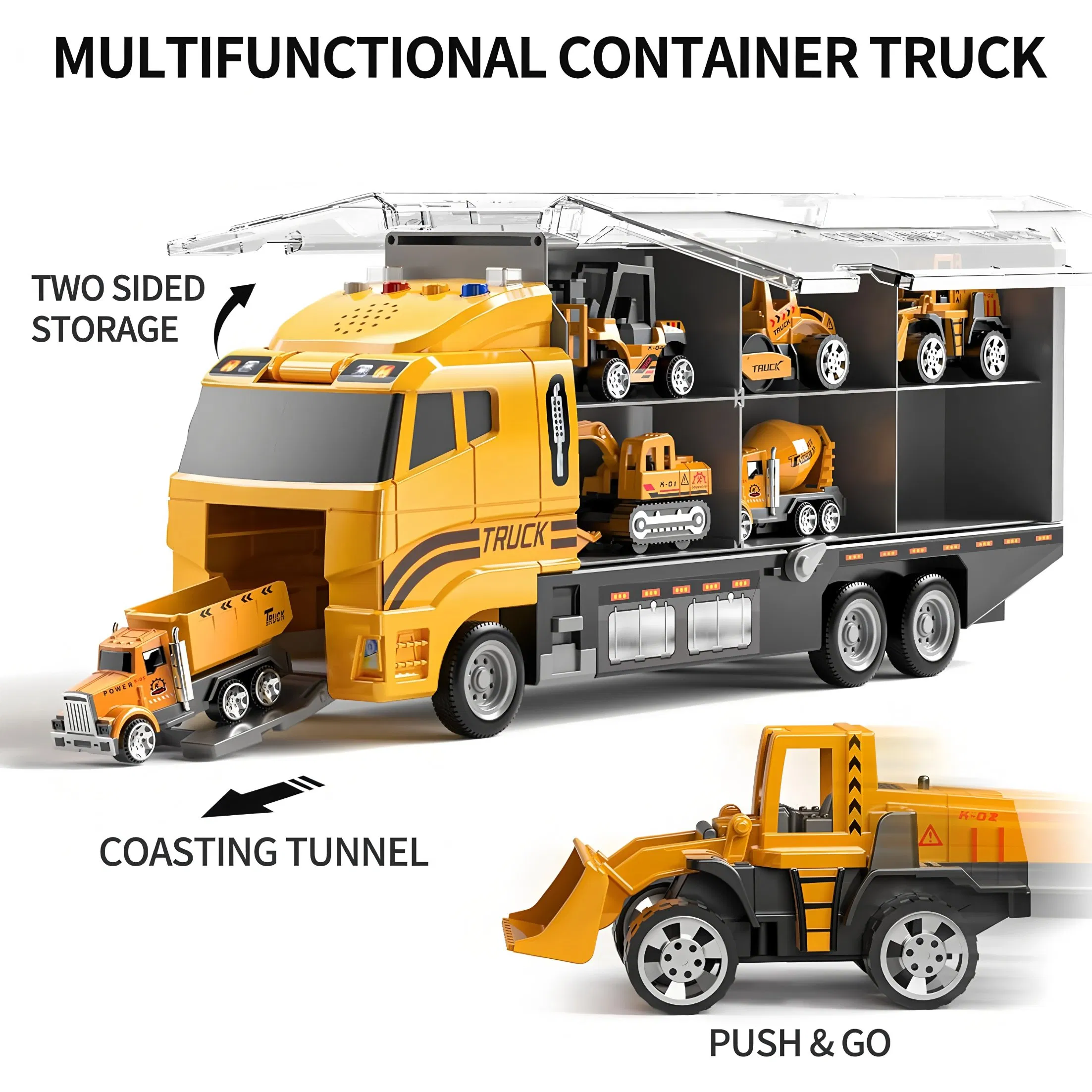 Wholesale Kids Toddler Boys Construction Truck Vehicle Toy Set with Die-Cast Toy Car, Transport Carrier Truck for Kids 7 in 1, Construction Vehicle Toys