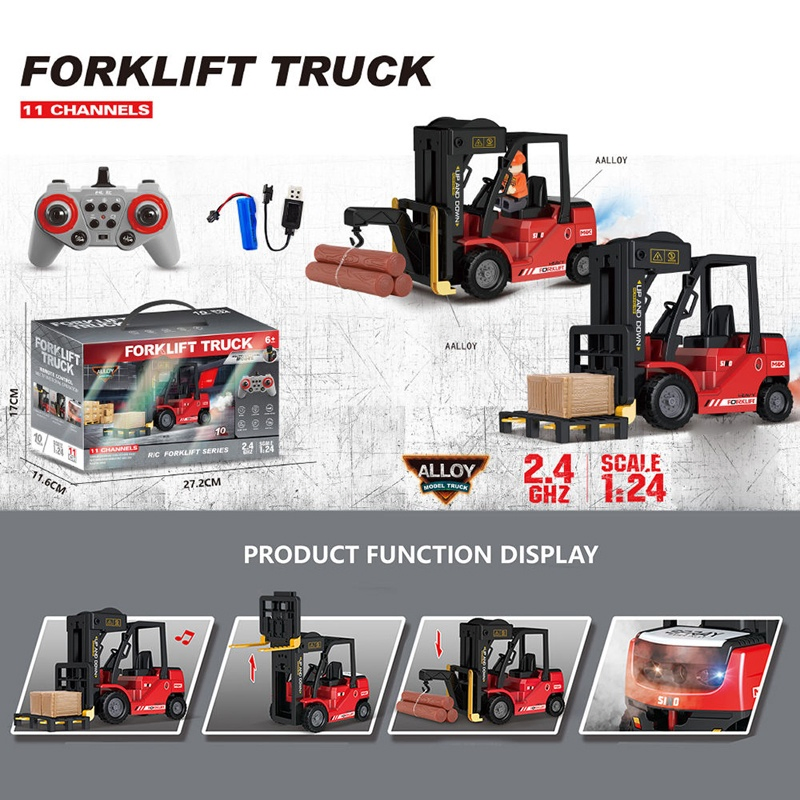 Alloy 11channel 2.4G 1: 24 Forklift Remote Control Truck with Light and Sound
