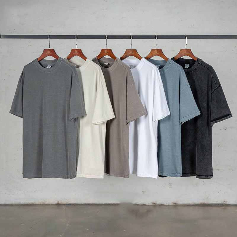 Custom Logo Tee Vintage Blank Plain T-Shirt Cotton Stone Washed T-Shirt Printing Men Acid Washed T-Shirt
