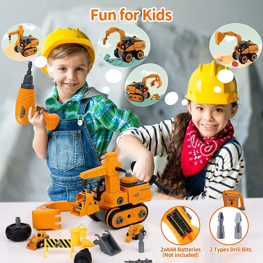 Stem Educational Building Truck Toys Gifts for Boys Girl 4 in 1 Play Trucks Set Take Apart Toy Kids DIY Building Kits Learning Engineering Play Construction Toy