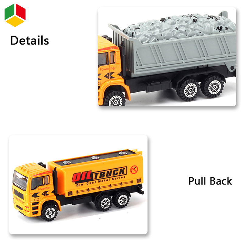 QS Toys Family Metal Pull Back Car for Kids Alloy Building Topper Truck Truck Set Diecast 1: 50 Scale Engineer Car Toys