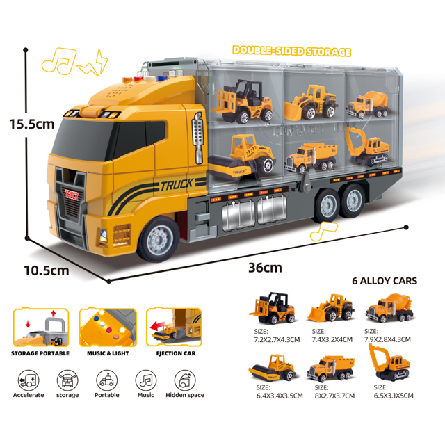 2024 New Hot Sale Children's Gift Die-Cast Construction Toys Car Carrier Vehicle Toy Set W/Play Mat, Truck Alloy Metal Car Toys Set for Kids