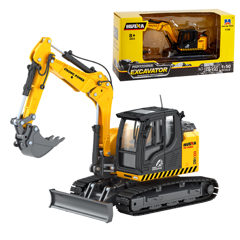 Huina 1726 1/50 Scale Diecast Digger Excavator Truck Toy Mini Metal Alloy Construction Excavator Truck Model Engineering Vehicle Toys for Kid