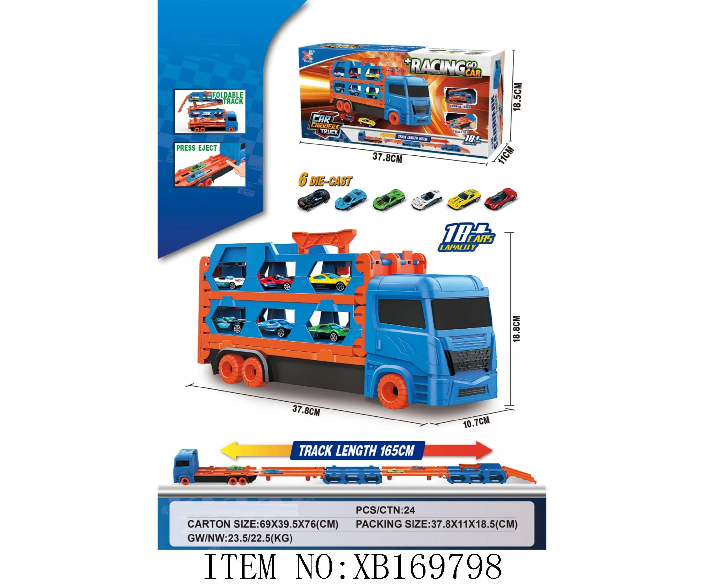 Xinbo Ejection Foldable Transportation Storage Container Truck Model Car 6 Mini Metal Vehicle for Kids Alloy Diecast Toys