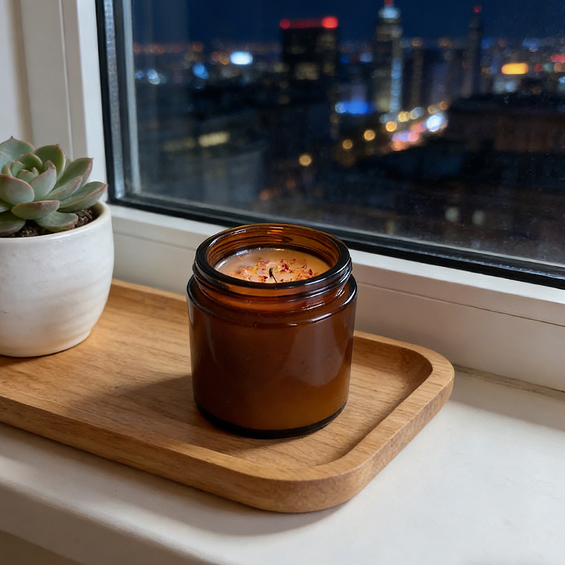 Vintage Amber Brown Glass Jar Long-Lasting Fragrance Home Living Room Relaxing Sleep Aid Scented Candle