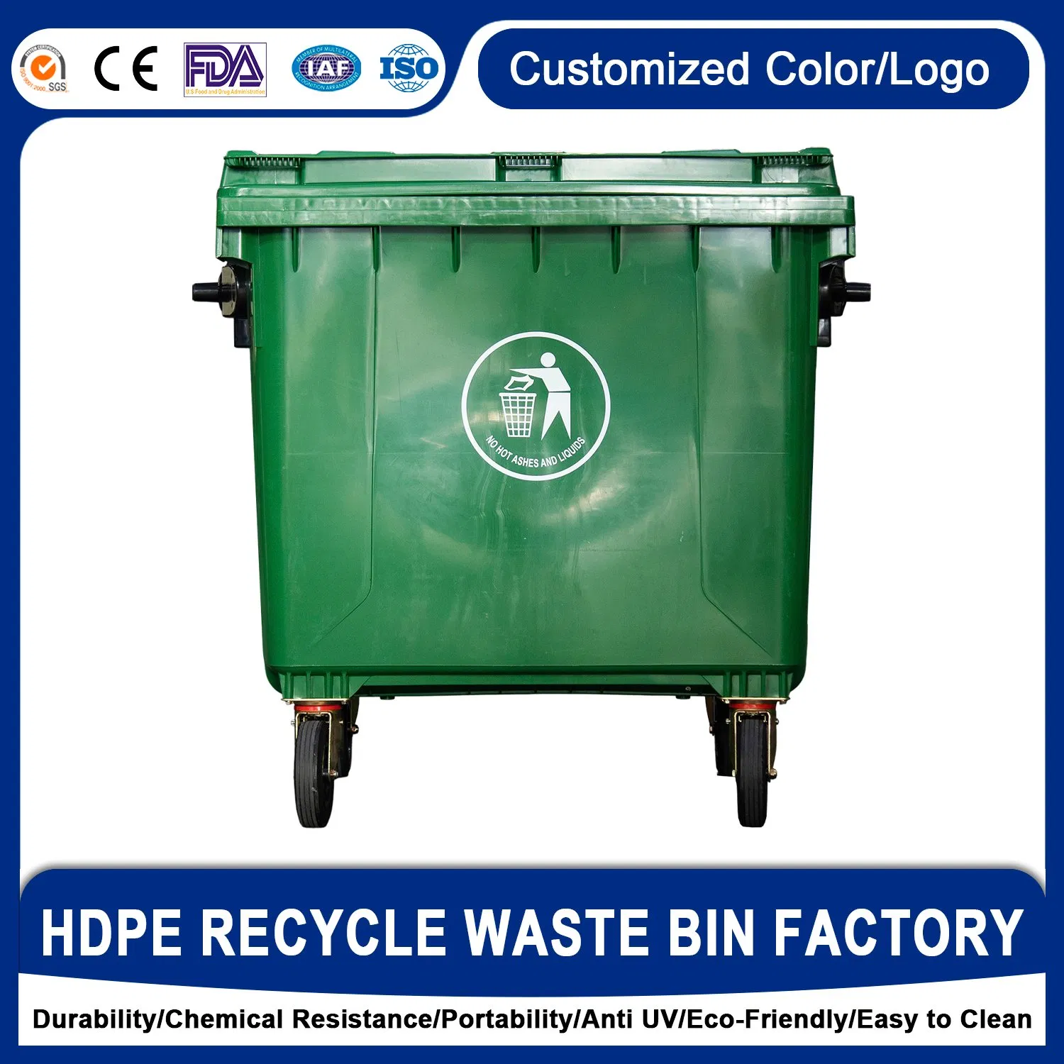 Wholesale Price Public Outdoor Plastic Trash Garbage Can 600L 1100L Waste Bin