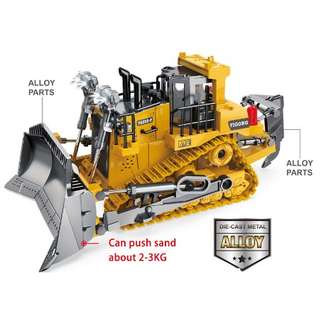 2.4GHz 9 Channels RC Bulldozer Truck Toys Metal Plastic Two Versions Remote Control Engineer Vehicle Trucks with Light and Sound Emulational RC Truck Toys