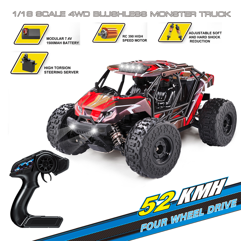 1/18 Scale 2.4G Remote Control Car High-Speed off-Road Truck at 52km Speed