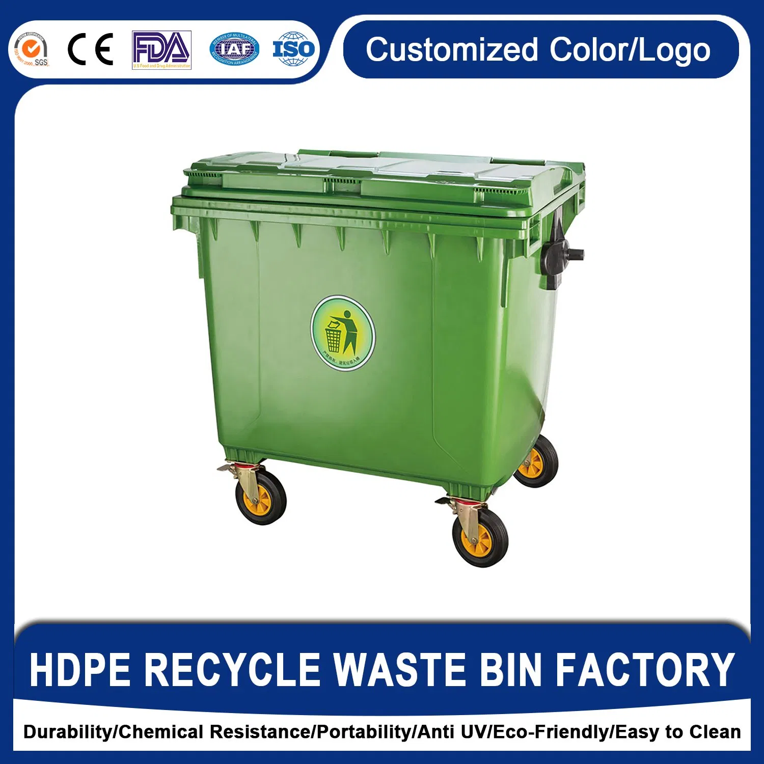 Wholesale Price Public Outdoor Plastic Trash Garbage Can 600L 1100L Waste Bin