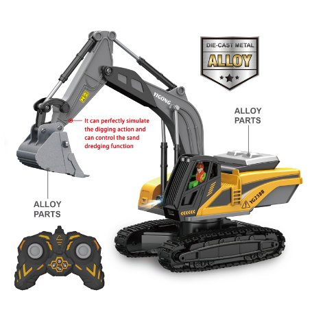 8 Channels Remote Control Engineering Car Toys 1: 22 Plastic Die-Cast Two Versions Excavator Truck Toy with Light and Sound Emulational Truck RC