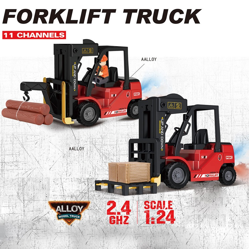 Alloy 11channel 2.4G 1: 24 Forklift Remote Control Truck with Light and Sound