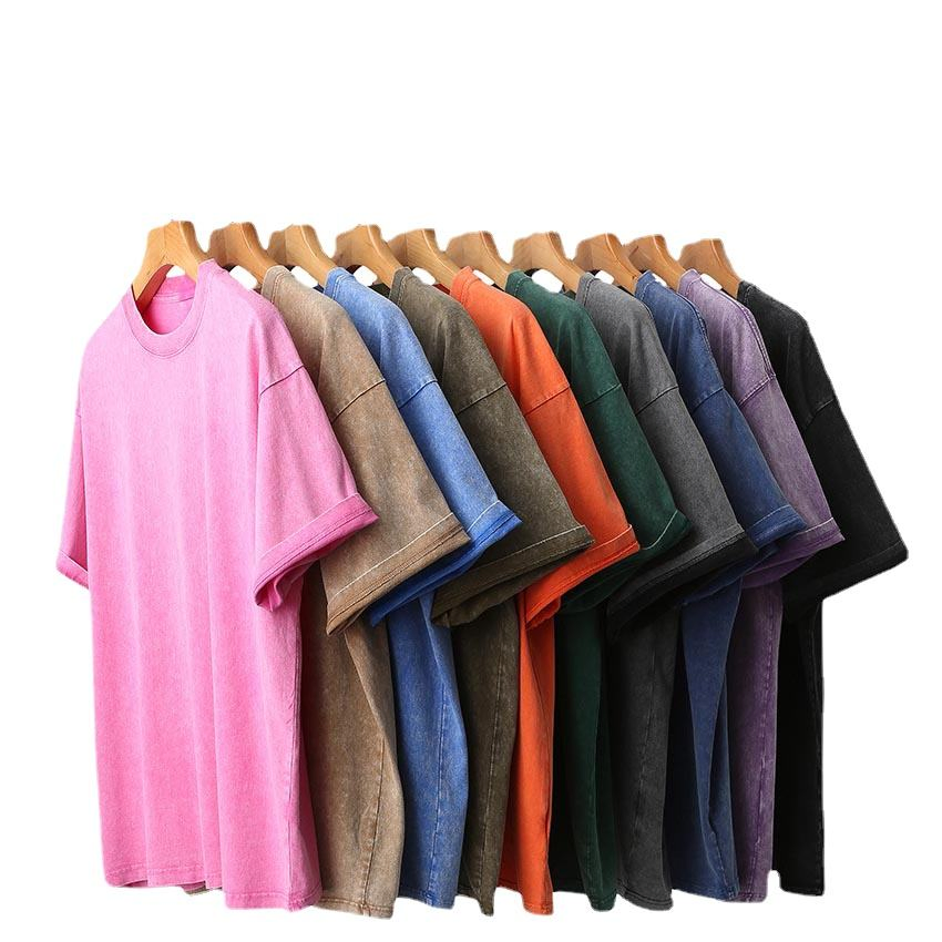 Heavyweight Cotton with Logo Stone Men Women Distressed T-Shirt DTG Print Oversize Black Custom Vintage Acid Wash T Shirt