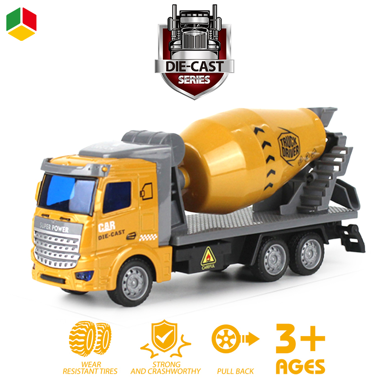 QS Hot Sell Metal Engineering Mixer Diecast Pull Back Truck Toys for Boy Birthday Gift Model Vehicle Car Toys