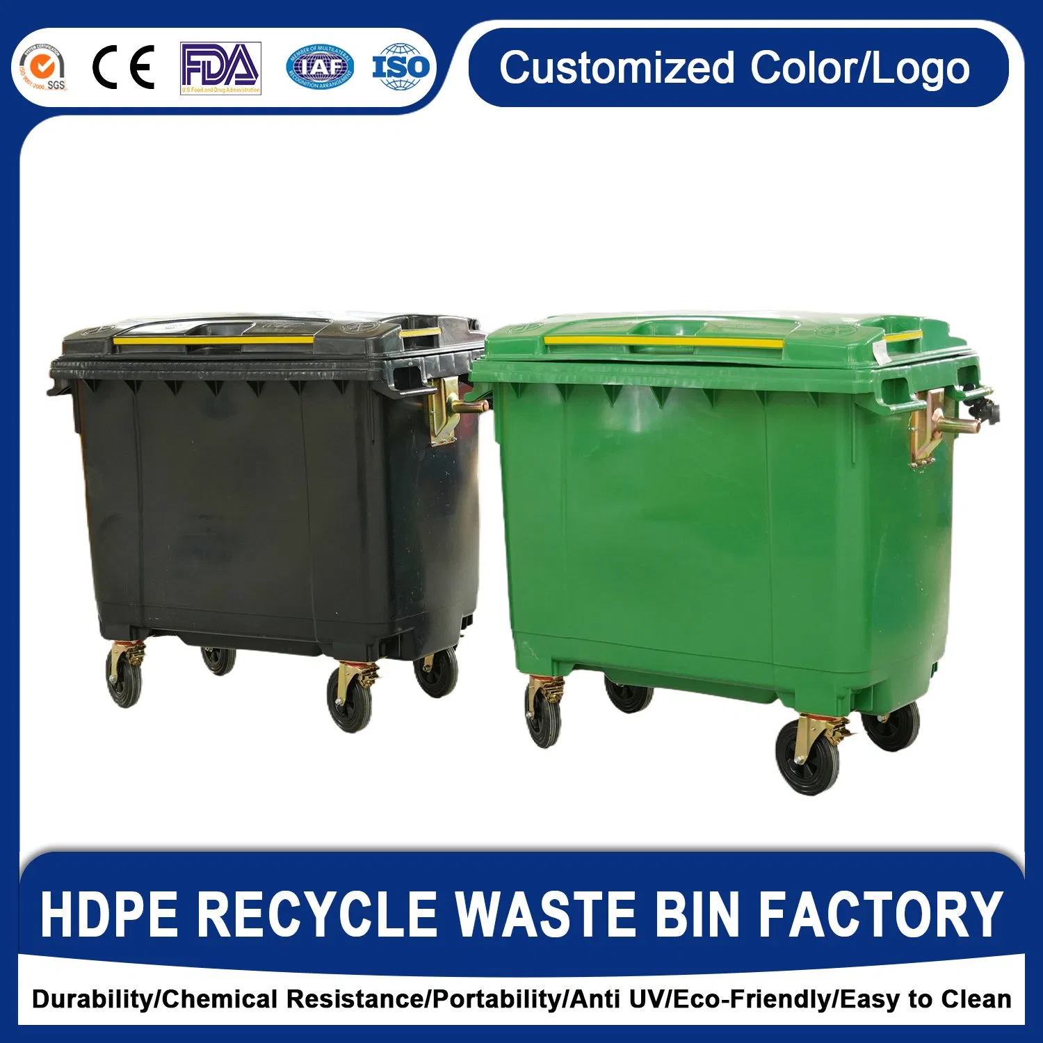 Wholesale Price Public Outdoor Plastic Trash Garbage Can 600L 1100L Waste Bin
