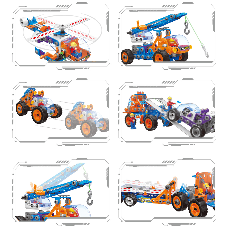 244PCS Road Emergency Repair Vehicle Model Toy Stem Kids Creative Screw &amp; Nut Take Apart Car Truck Helicopter DIY Building Kit Toys