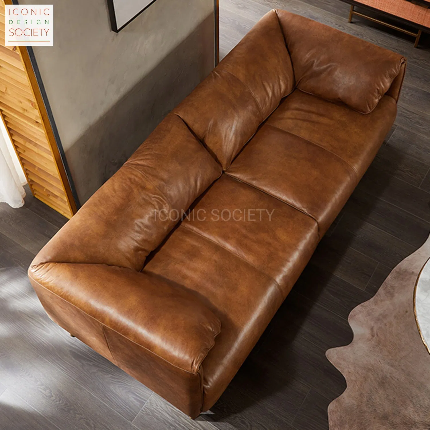 Modern Luxury Living Room Furniture Home Furniture Hotel Office Wood Frame Metal Couch Vintage Genuine Leather Sofa
