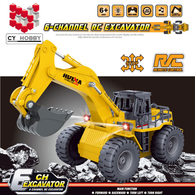 Huina 1530 530 1: 18 Metal Die-Cast RC Truck Excavator Huina with 6 Channel RC Model Car Toys for Children Kids Gift Educational Toy