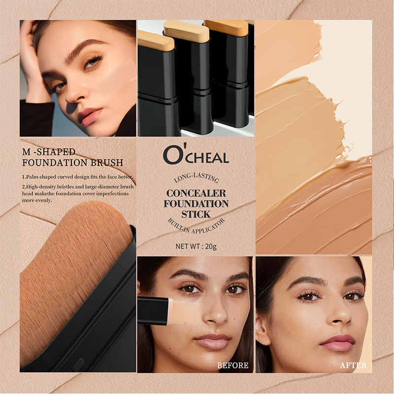 Foundation Stick Face Makeup Waterproof Lightweight Full Coverage Matte Foundation Stick with Whitening Concealer Stick J1