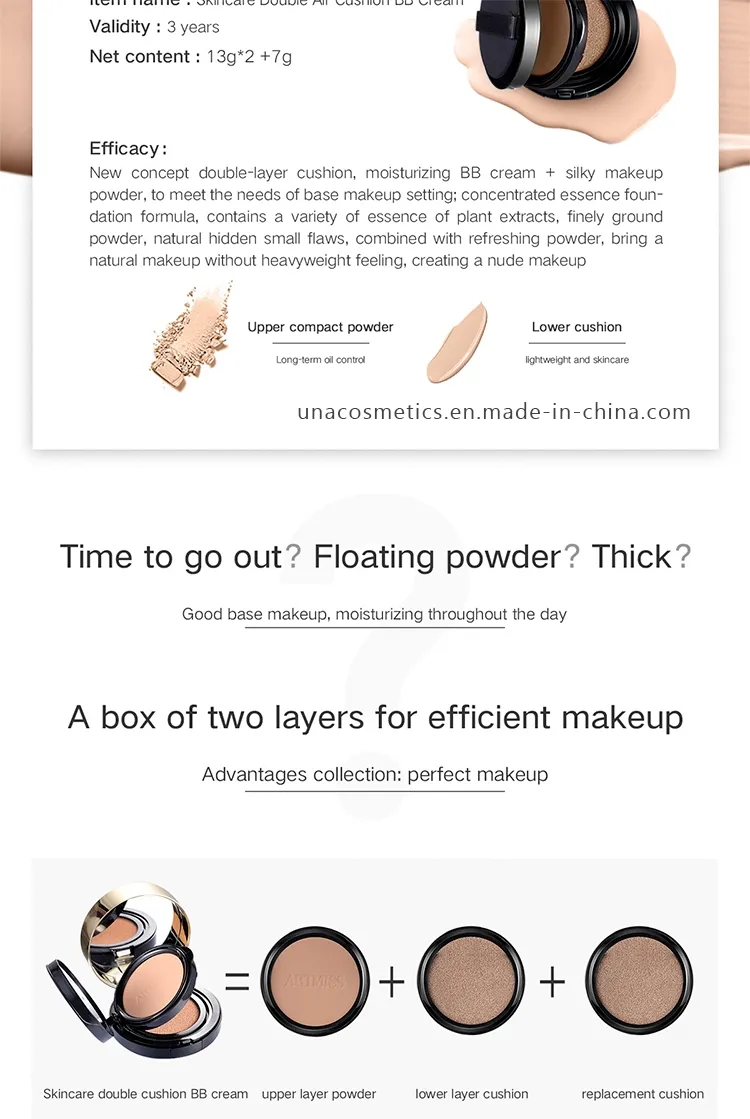 2 in 1 Air Cushion Foundation Pressed Powder Mineral-Based Bb Cc Cream Makeup Powder Dark Circle Coverage Dual Purpose Foundation
