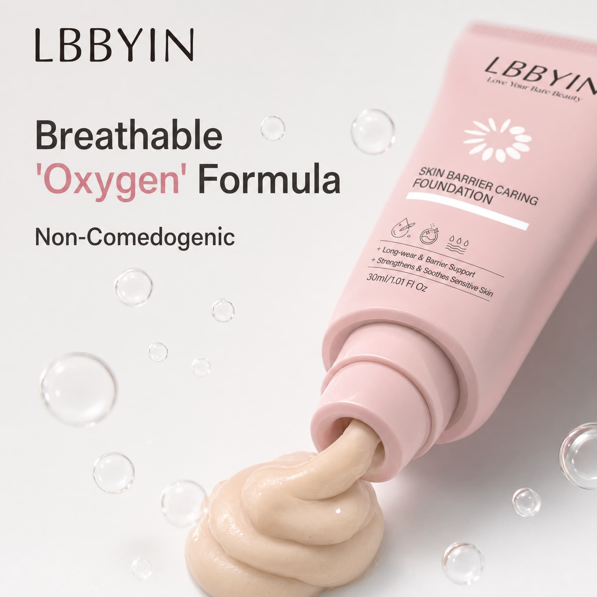 LBBYIN Lightweight Breathable Foundation Sensitive Skin Relief Liquid Base Natural Dewy Finish Paraben-Free Private Label