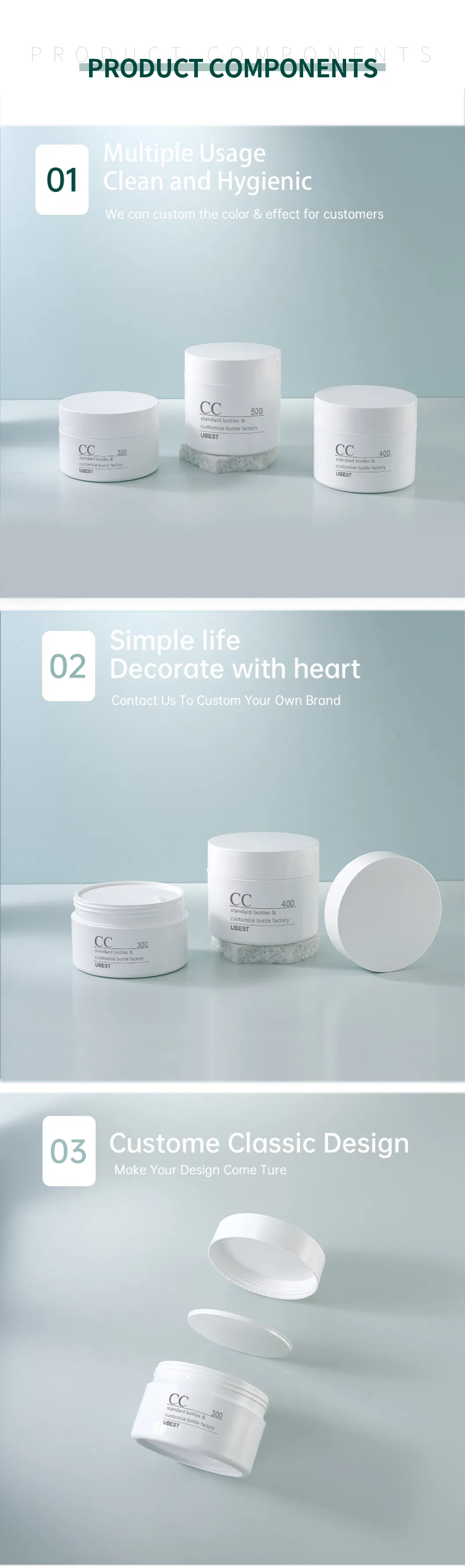 Cc 300ml 400ml 500ml Luxury Body Butter Jar Cosmetic Cream Body Scrub