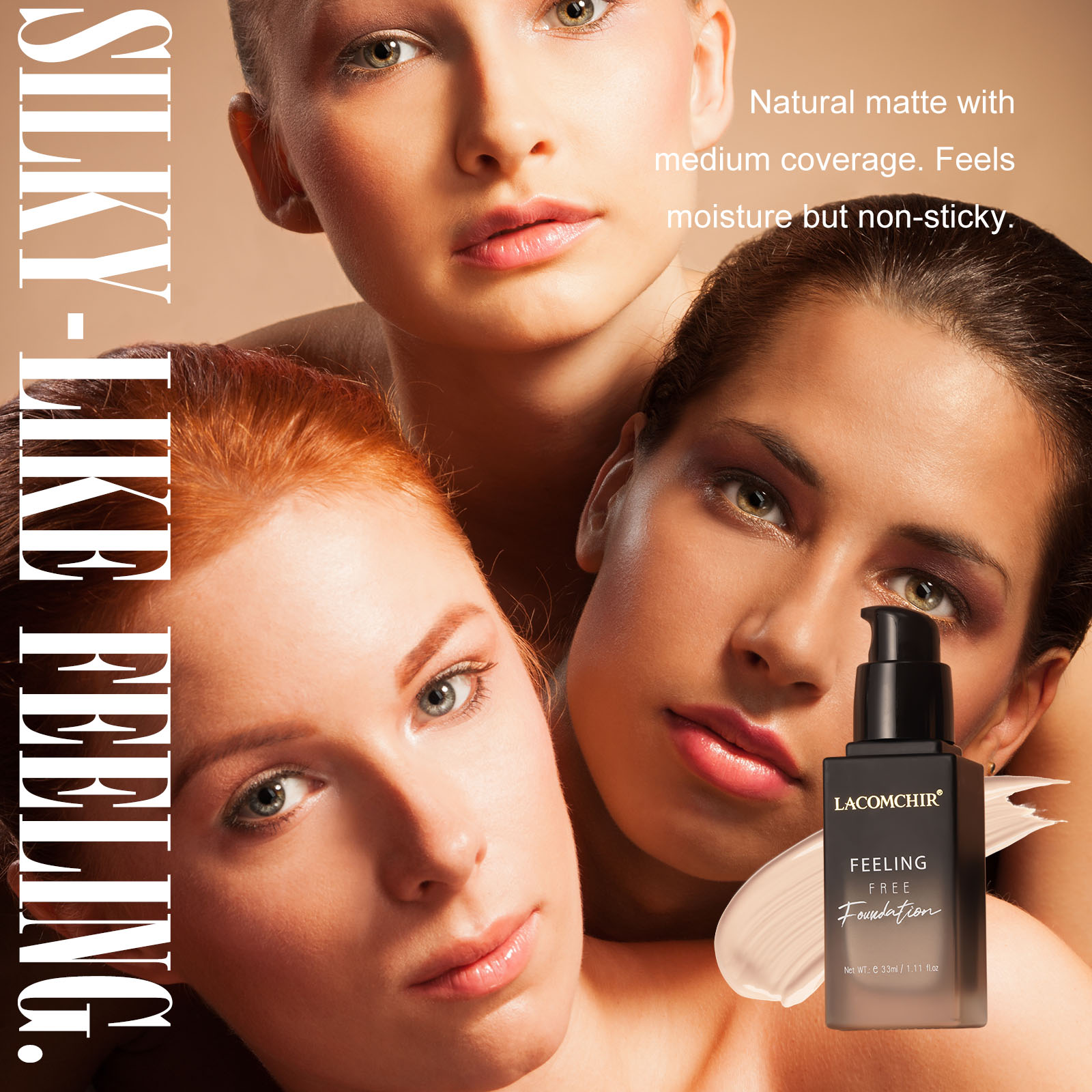 LACOMCHIR Liquid Foundation Moisture Matte Smooth Cream Feeling Free Foundation