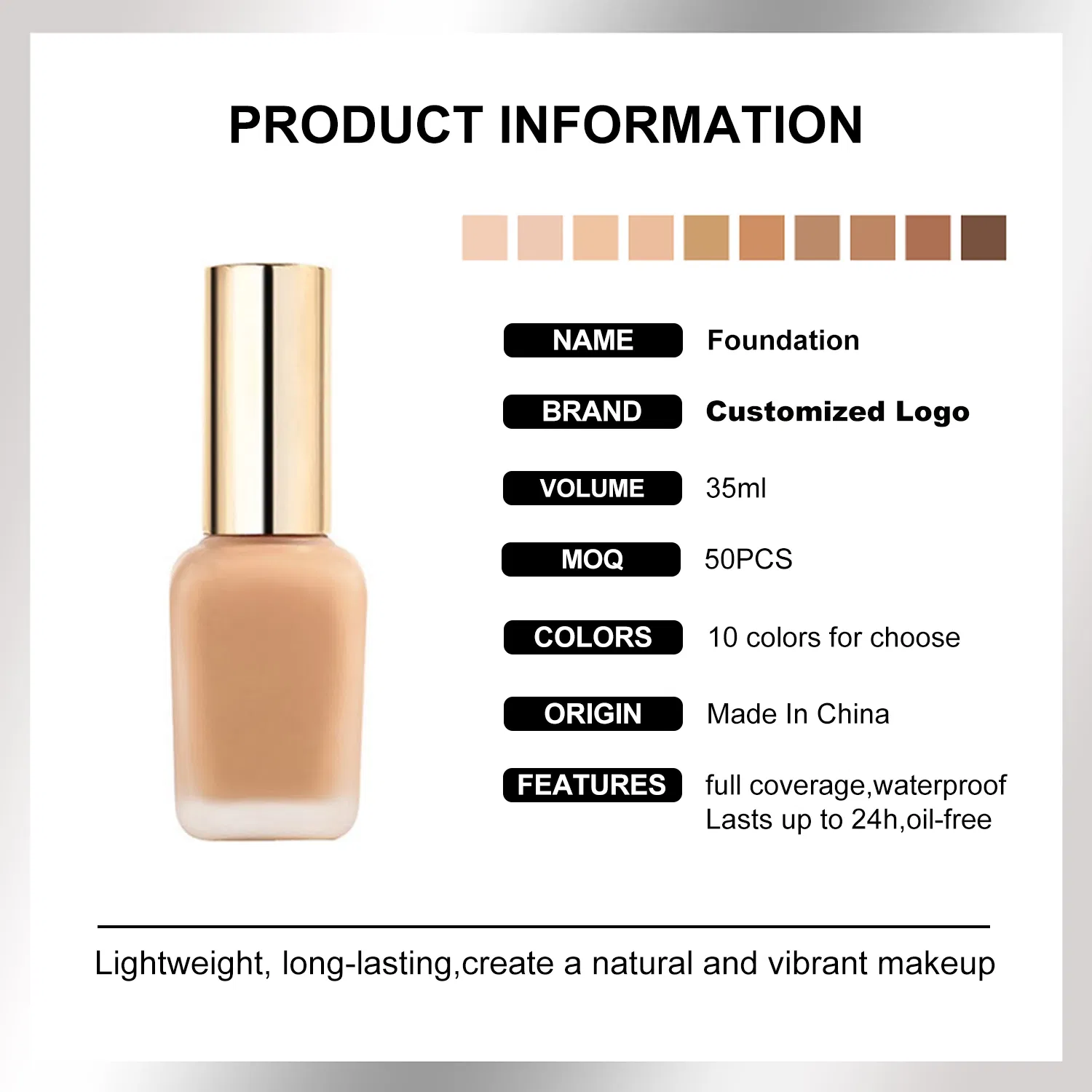 Improves Skin OEM Custom Liquid Face Foundation for Wedding