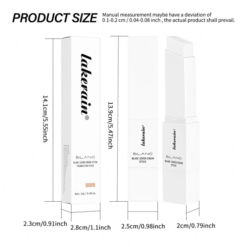 Lakerain Blanc Cover Cream Stick Color-Changing Foundation Stick Full Coverage Dewy Finish Base Makeup Dual-Ended with Brush