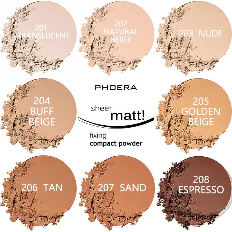 PHOERA OFFICIAL 8 Colors Pressed Powder Matte Foundation Compact Powder Makeup Oil Control