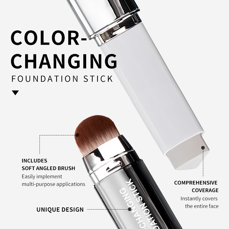 Changing Foundation Stick with Volufiline - Medium to Full Coverage Dewy Finish Base Makeup - Dual-Ended with Detachable Brush