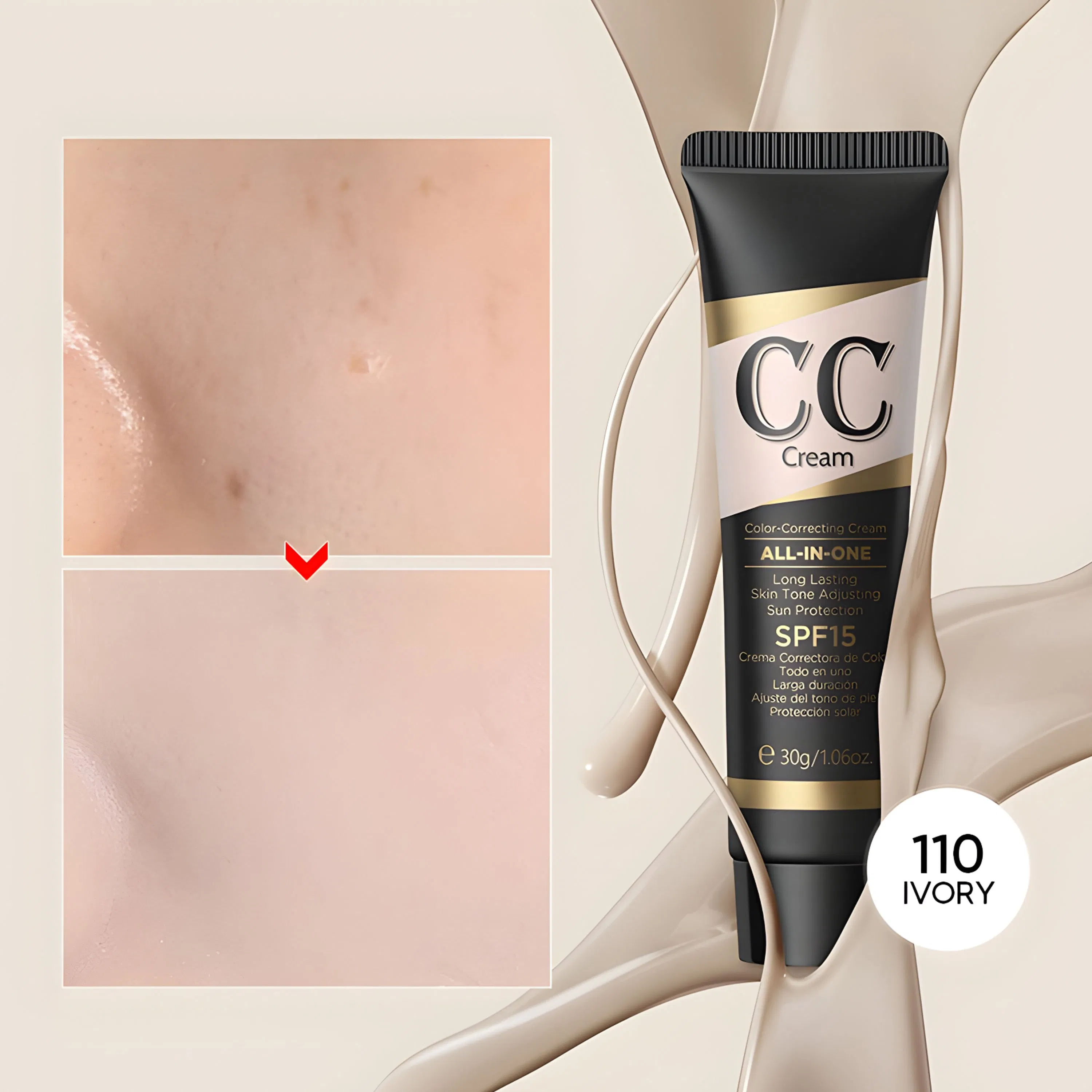 All in One Waterproof and Sweatproof Sun Protection Cc Cream Sf15 Sunscreen; Delicate Texture Flawless Oil Control Refining Pores Correcting Skin Tone Cc Cream