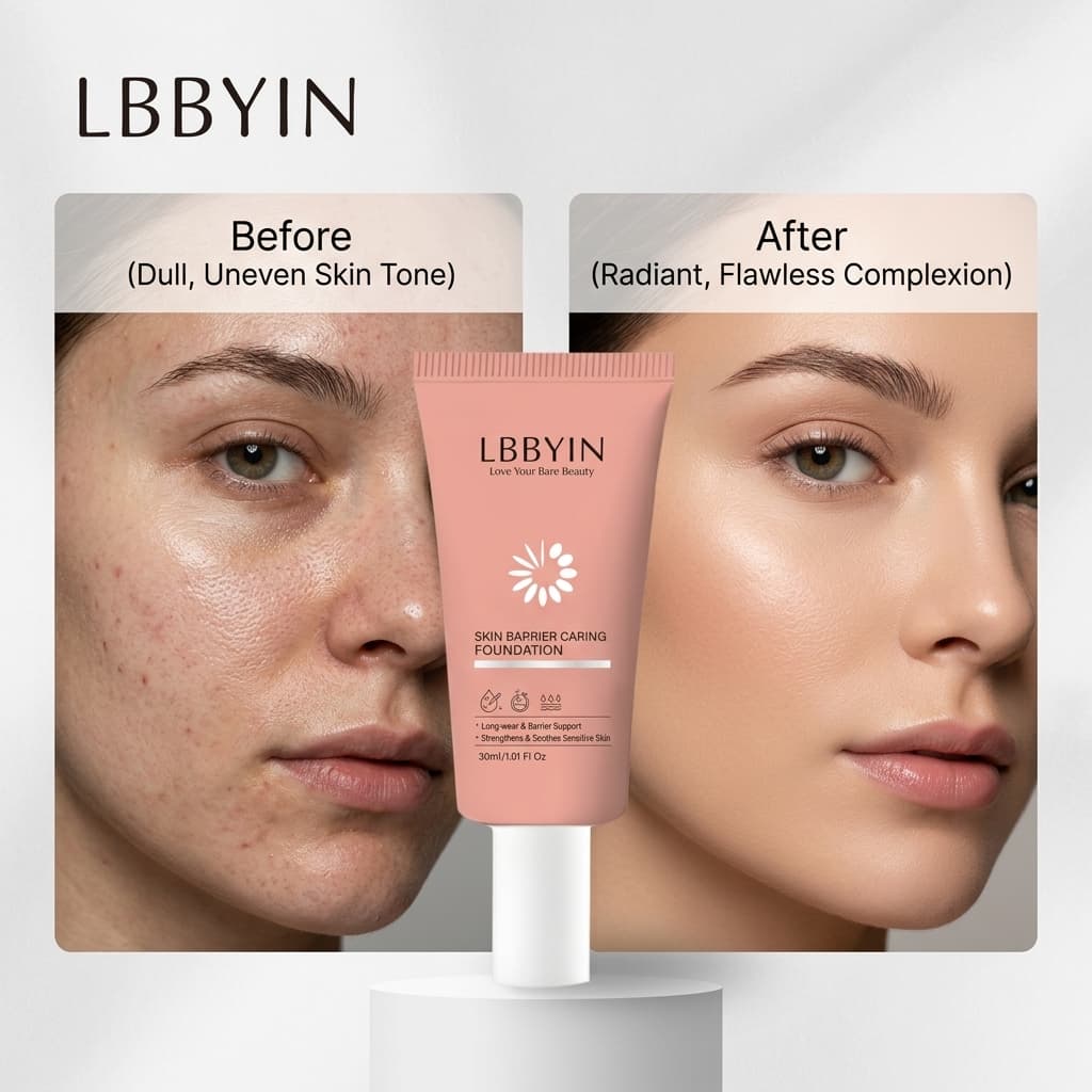 LBBYIN Barrier Repair Liquid Foundation for Sensitive Skin Ceramide Nourishing Full Coverage Long Lasting Waterproof Makeup