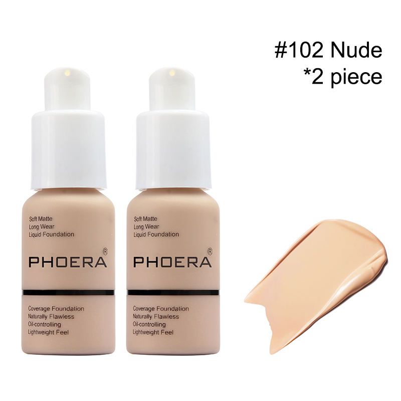 PHOERA 2PCS Makeup Liquid Foundation Waterproof Oil Control Maquillaje Matte Foundation