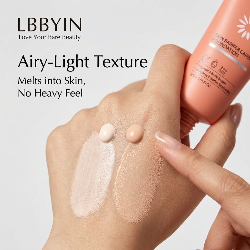 LBBYIN Barrier Repair Liquid Foundation for Sensitive Skin Ceramide Nourishing Full Coverage Long Lasting Waterproof Makeup