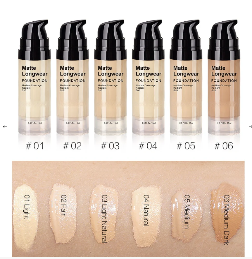 Matte Waterproof Liquid Foundation Vegan Cream Moisturizer Long-lasting Brightening Whitening Dark Oil-Control Anti-Blue 30ml