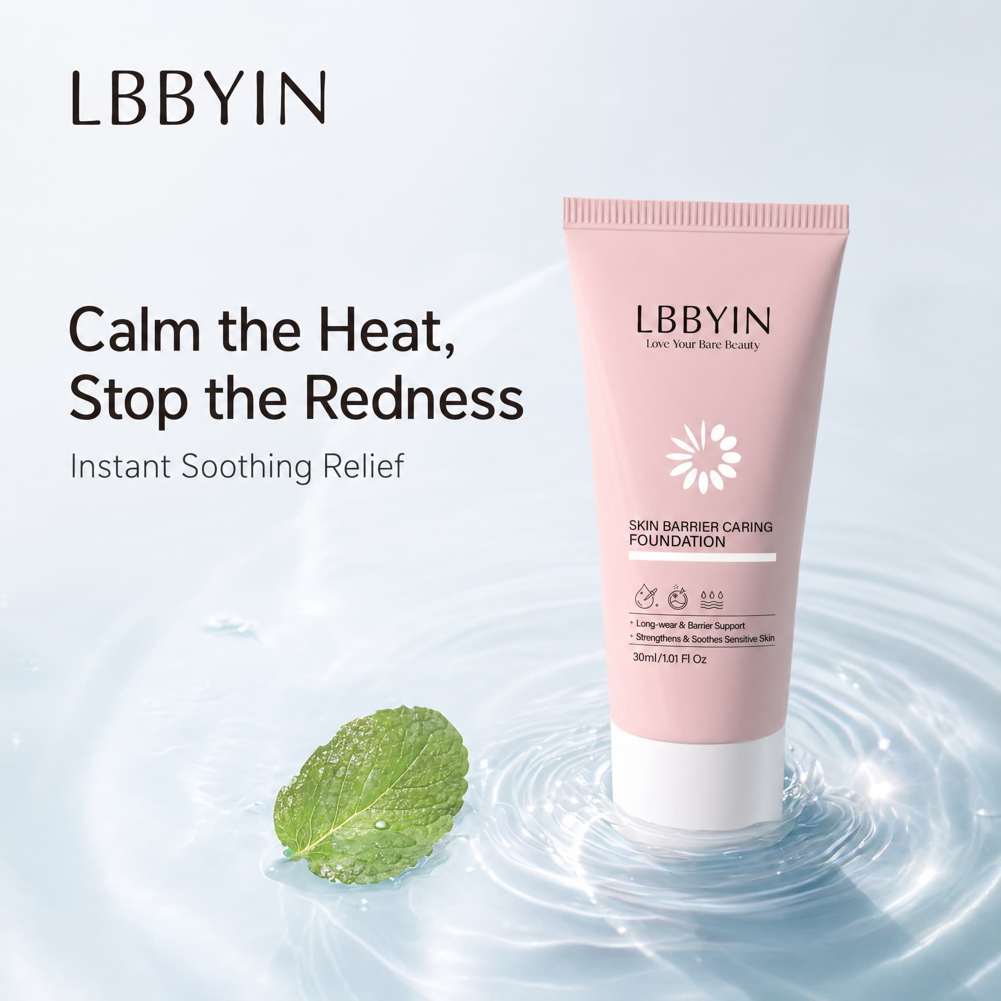 LBBYIN Lightweight Breathable Foundation Sensitive Skin Relief Liquid Base Natural Dewy Finish Paraben-Free Private Label