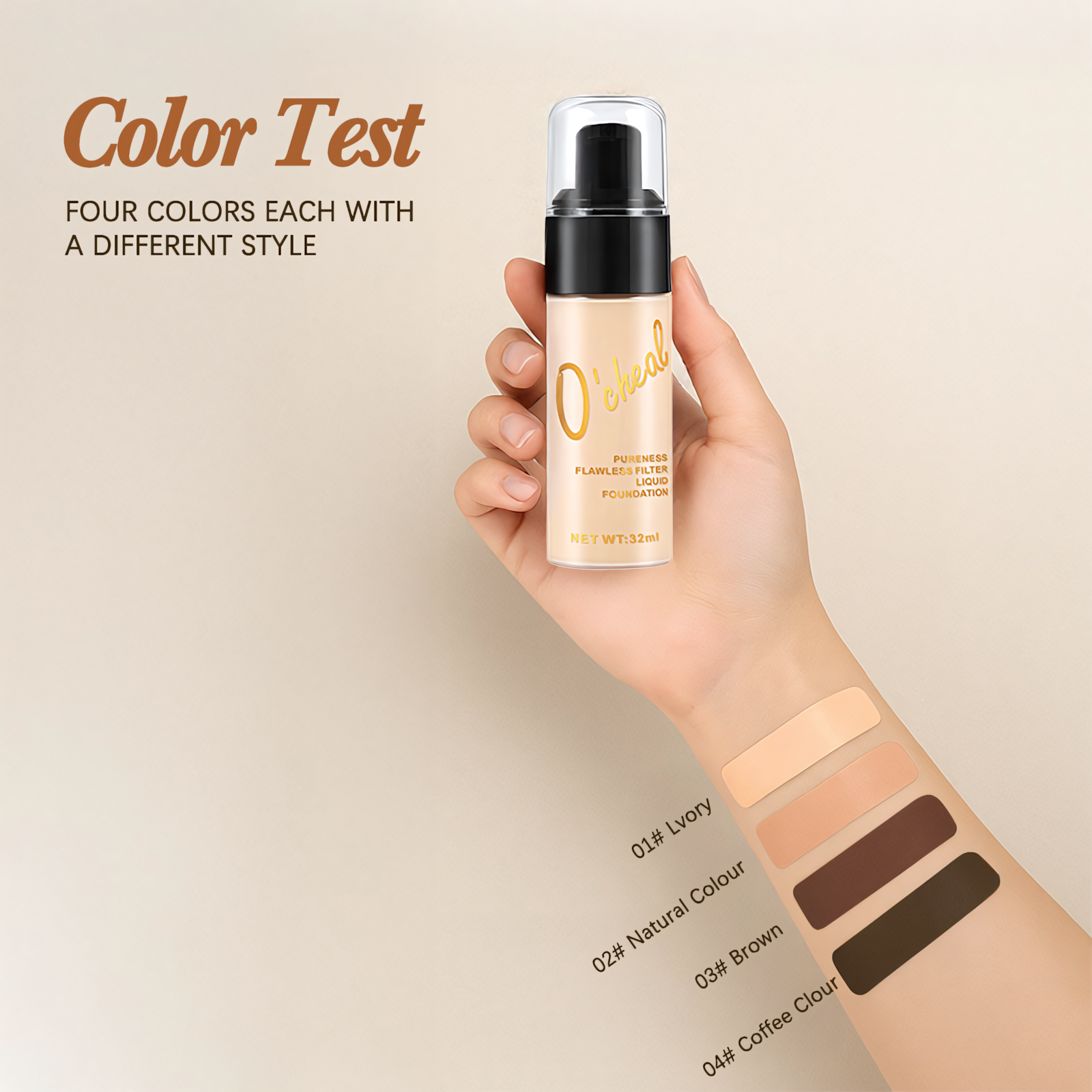 O'Chial Natural Long Lasting Waterproof Buildable Coverage Hydrating Whitening Sunscreen Liquid Foundation Dewy Finish Skin Tone