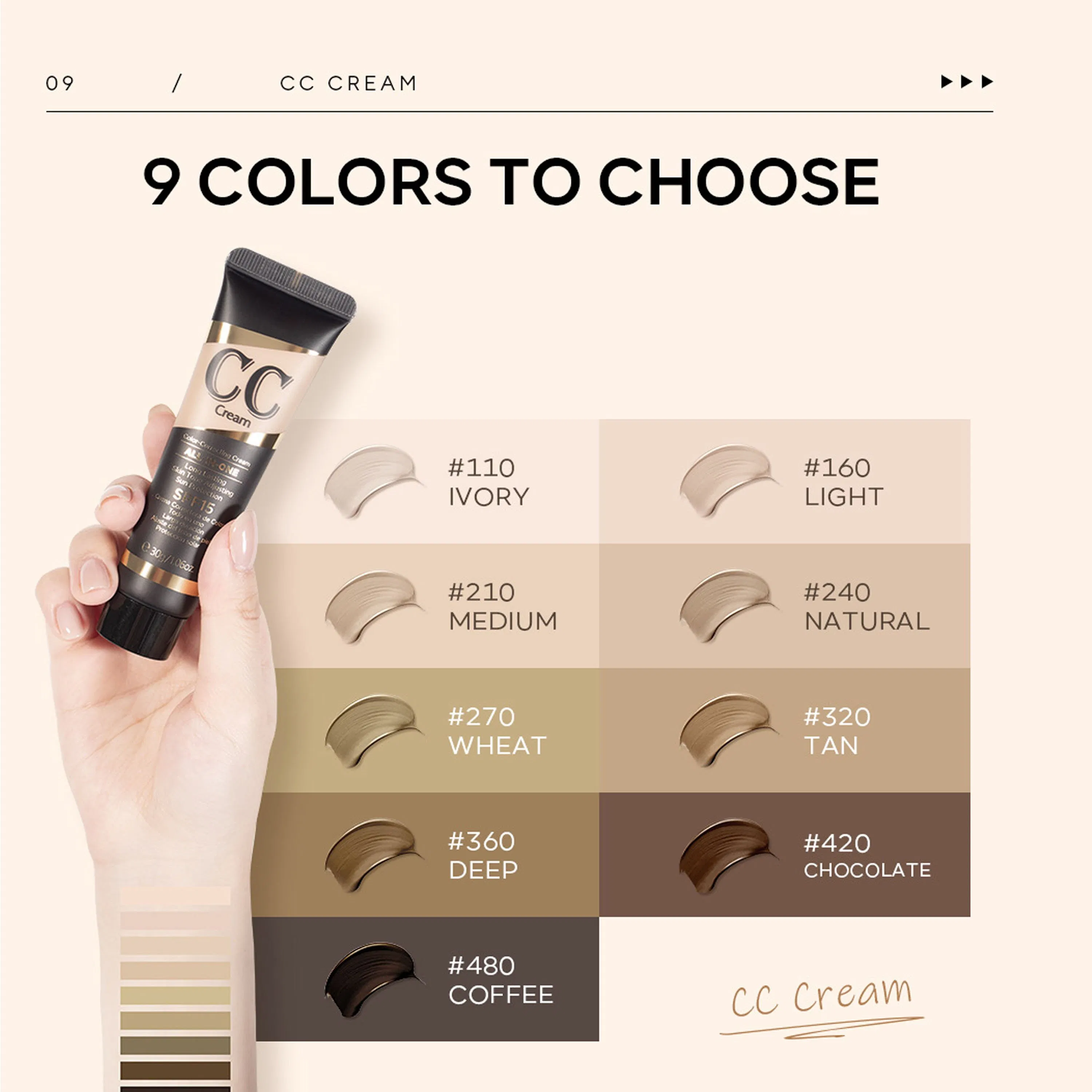 All in One Waterproof and Sweatproof Sun Protection Cc Cream Sf15 Sunscreen; Delicate Texture Flawless Oil Control Refining Pores Correcting Skin Tone Cc Cream
