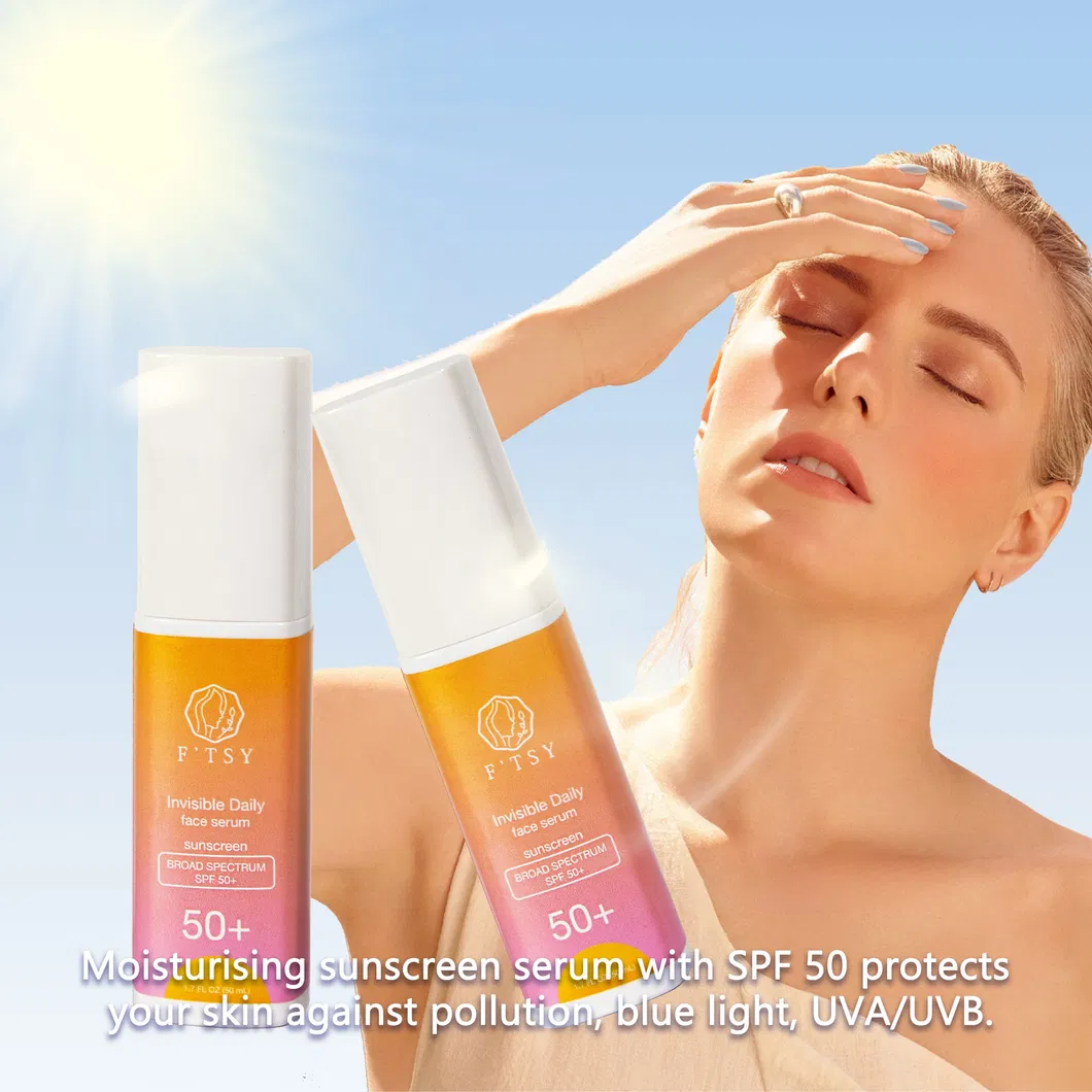 Custom Logo Organic Vegan Natural Sun Protection Finished Tinted Broad Spectrum Brightening Mineral SPF50 Sunblock Sunscreen Serum