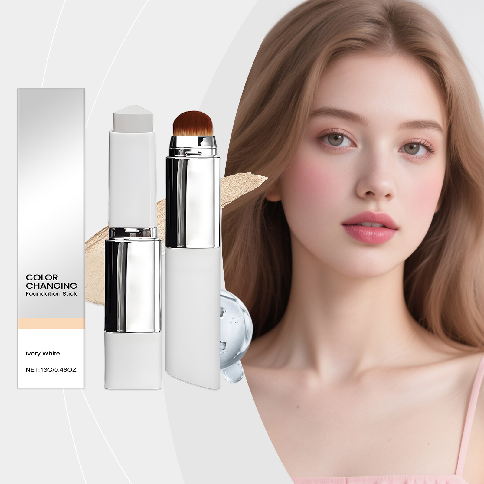 V-shape Color-changing Foundation Stick Full Coverage Concealer Foundation Stick Long-Lasting Foundation Stick with Brush