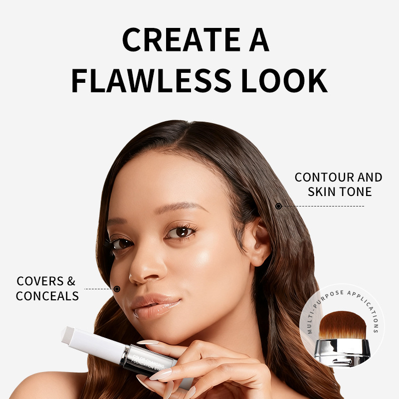 Changing Foundation Stick with Volufiline - Medium to Full Coverage Dewy Finish Base Makeup - Dual-Ended with Detachable Brush