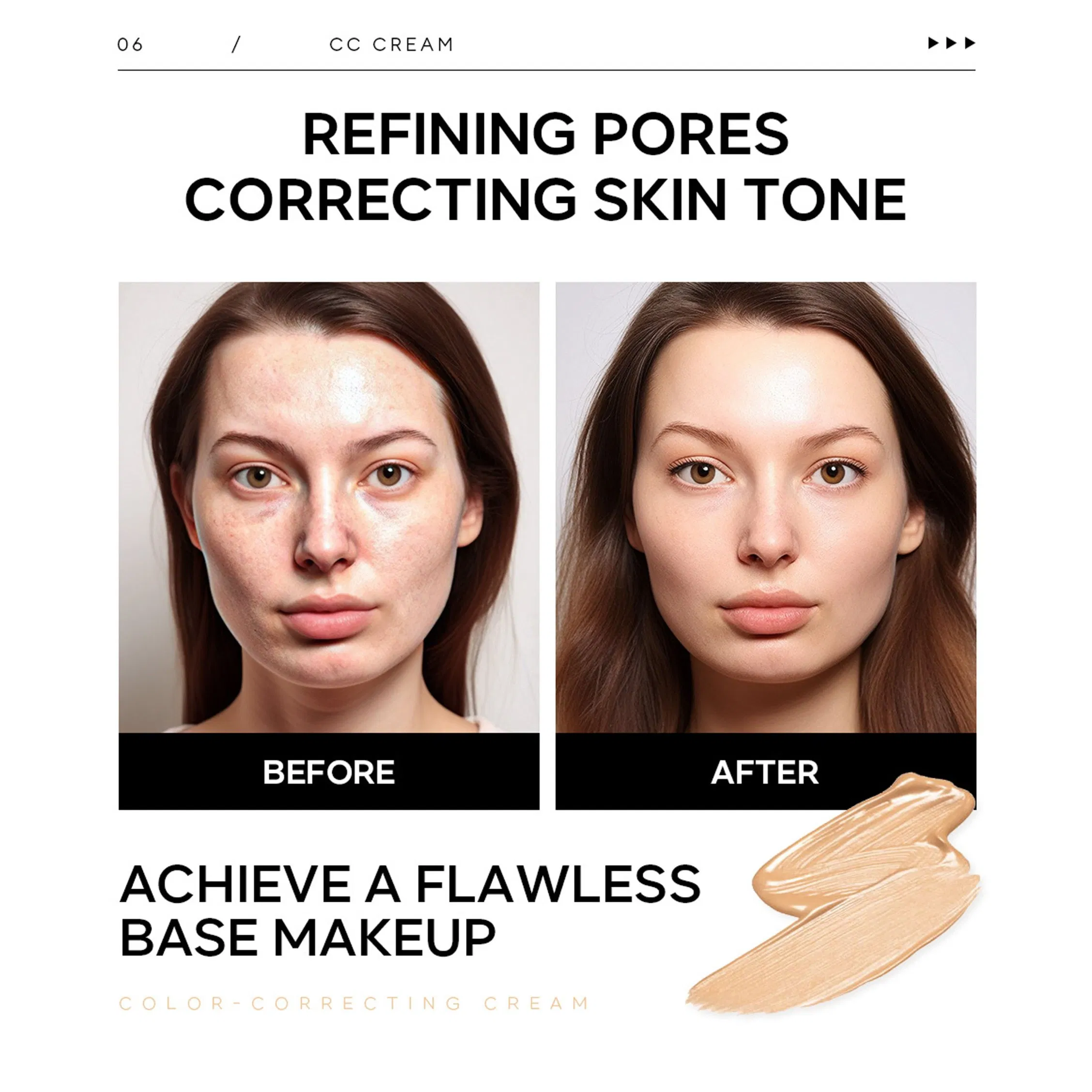All in One Waterproof and Sweatproof Sun Protection Cc Cream Sf15 Sunscreen; Delicate Texture Flawless Oil Control Refining Pores Correcting Skin Tone Cc Cream