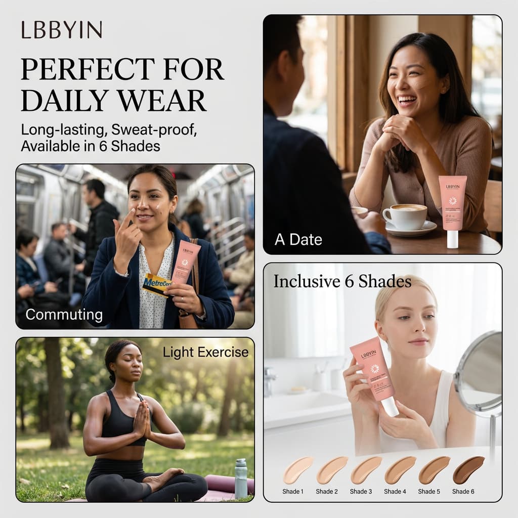 LBBYIN Barrier Repair Liquid Foundation for Sensitive Skin Ceramide Nourishing Full Coverage Long Lasting Waterproof Makeup