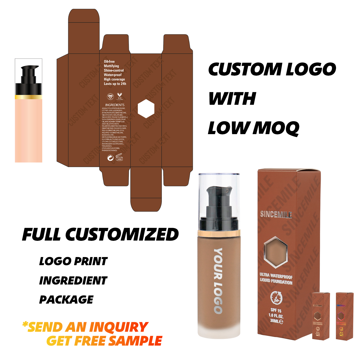 No Logo Foundation with Display Stand Private Label Full Coverage Custom Logo Makeup Foundaion