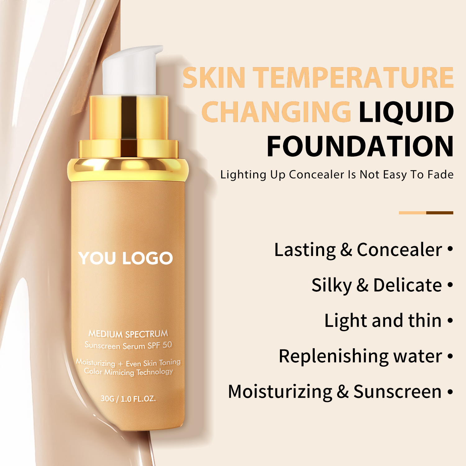 Best-selling Vegan Color-changing Foundation Liquid with Long-lasting Moisture Retention and Sun protection Properties