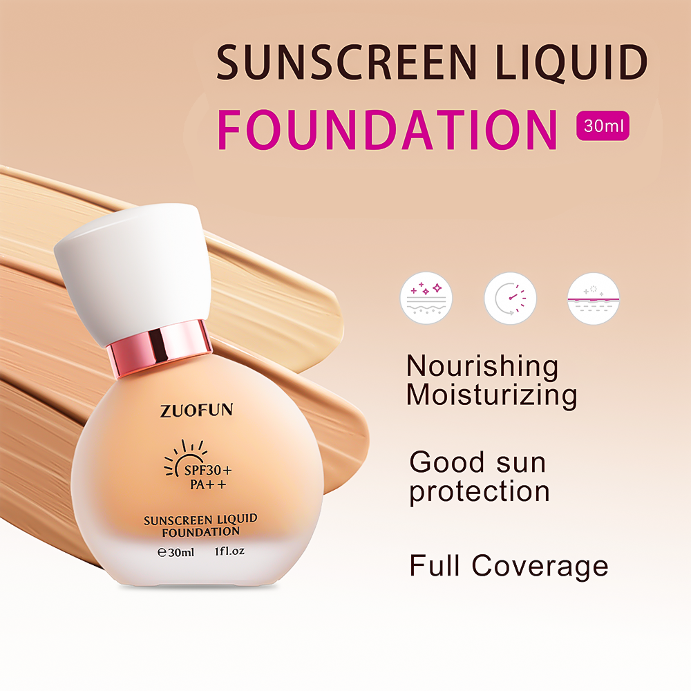 3 In 1 Primer Sunscreen Foundation, OEM Custom LOGO Private Label Long Lasting Waterproof Matte Full Coverage Liquid Foundation